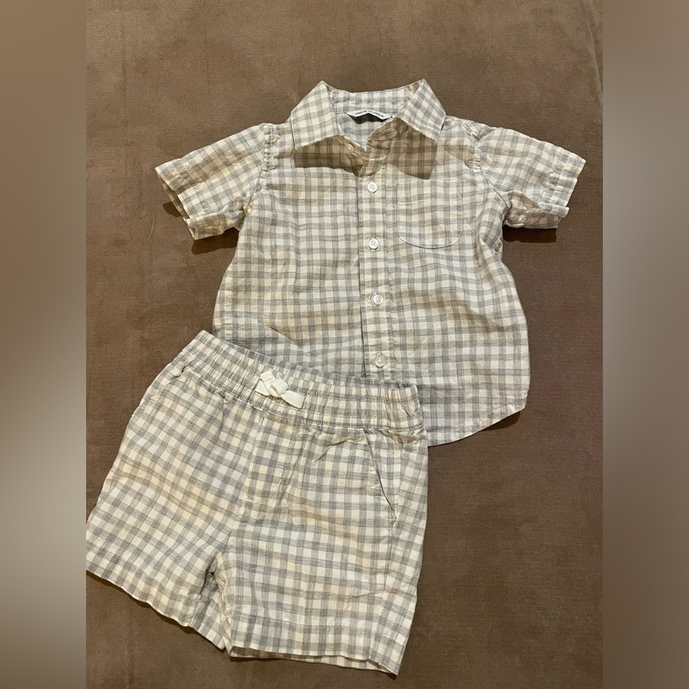 Janie and Jack Plaid Short Sleeve Shirt and Shorts Set